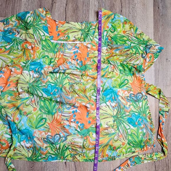 CJ BANKS Tropical Flowy Blouse Bright Happy Print Chiffon Flutter Sleeve Top 1X - Picture 6 of 8